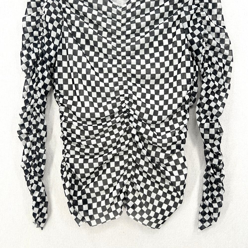 BAUM UND PFERDGARTEN Joselle Mesh Top Womens Medium Black White Check Stretch - Picture 9 of 16